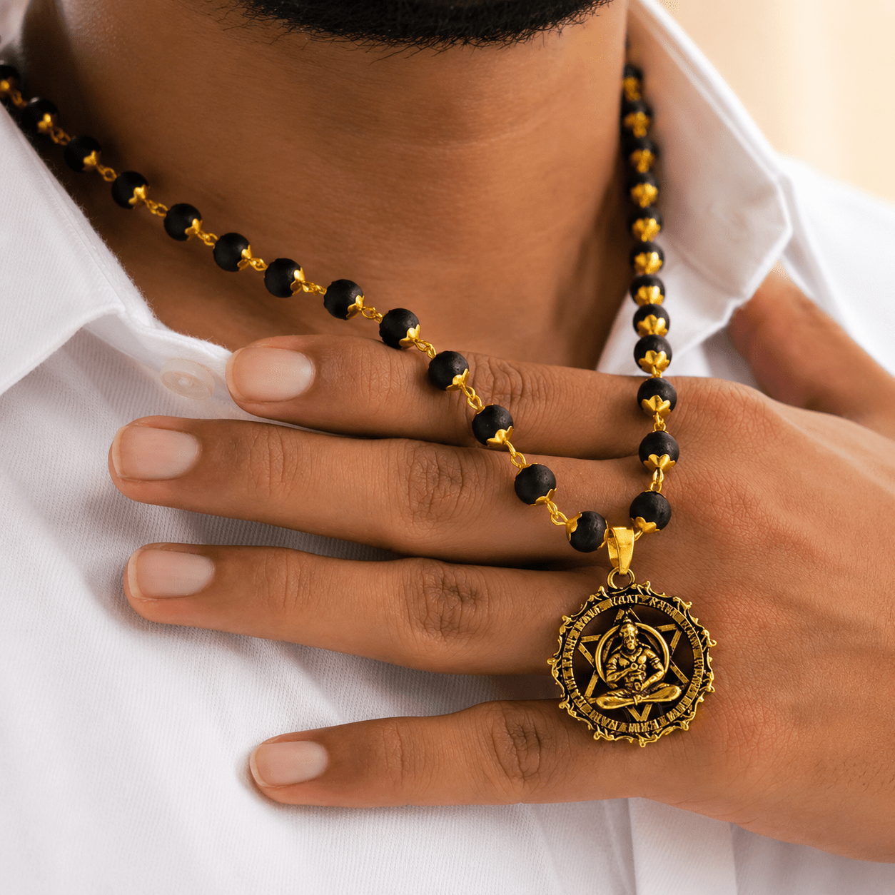 Karungali Mala ( Gold Plated ) With Hanuman Kavach Pendant - Gurunoor