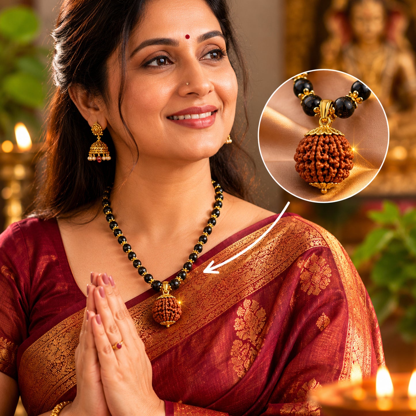 Divya Golden Karungali Mala With 5 Mukhi Rudraksha Pendant