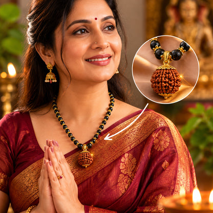 Divya Golden Karungali Mala With 5 Mukhi Rudraksha Pendant
