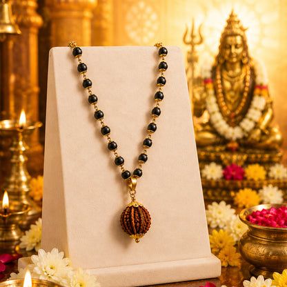 Divya Golden Karungali Mala With 5 Mukhi Rudraksha Pendant