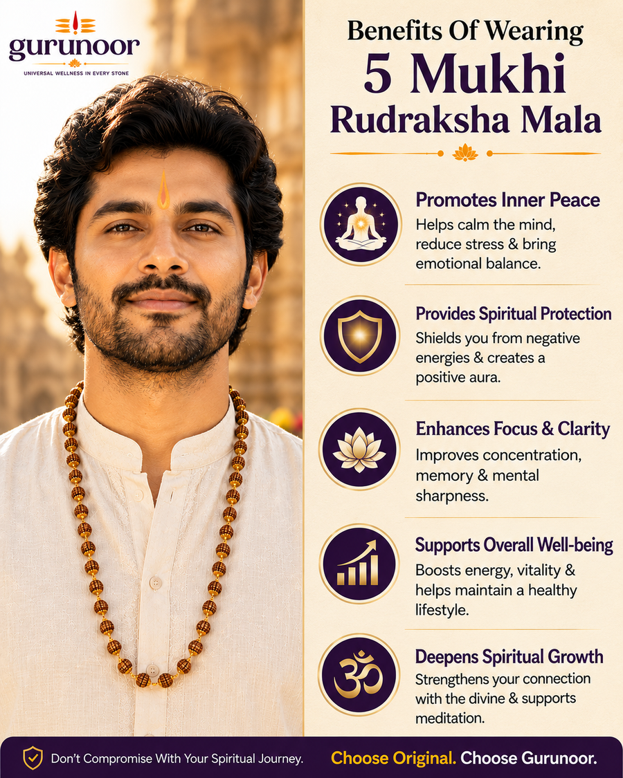 5 Mukhi Rudraksha Mala With Golden Capping