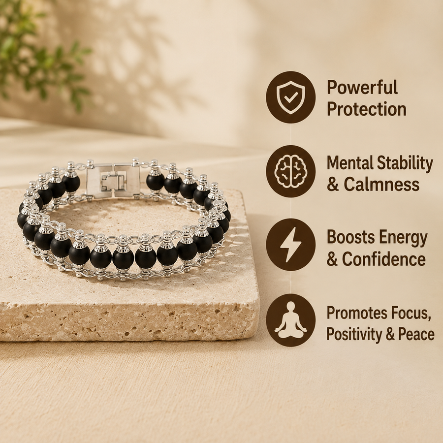 Silver Plated Karungali Chain Bracelet ( Natural Ebony Wood )