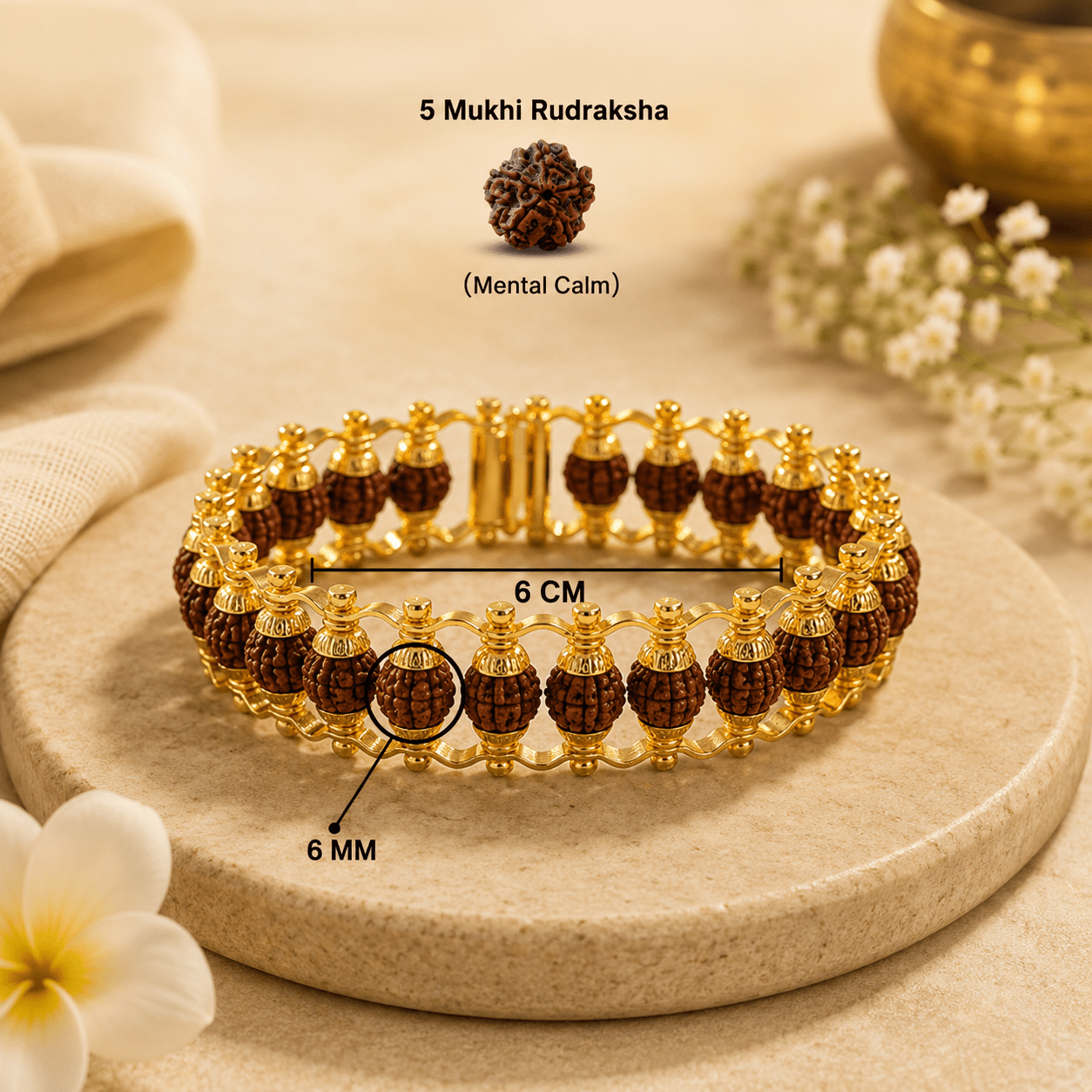 5 Mukhi Rudraksha Chain Bracelet ( Gold Plated ) - Gurunoor