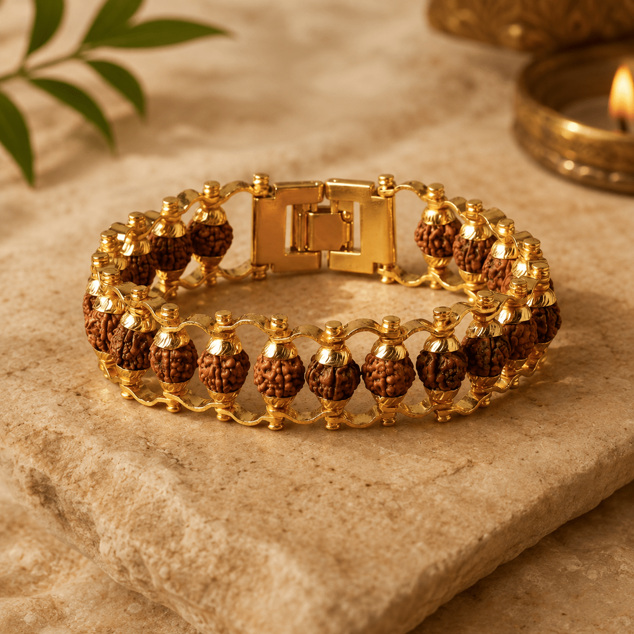 5 Mukhi Rudraksha Chain Bracelet ( Gold Plated ) - Gurunoor