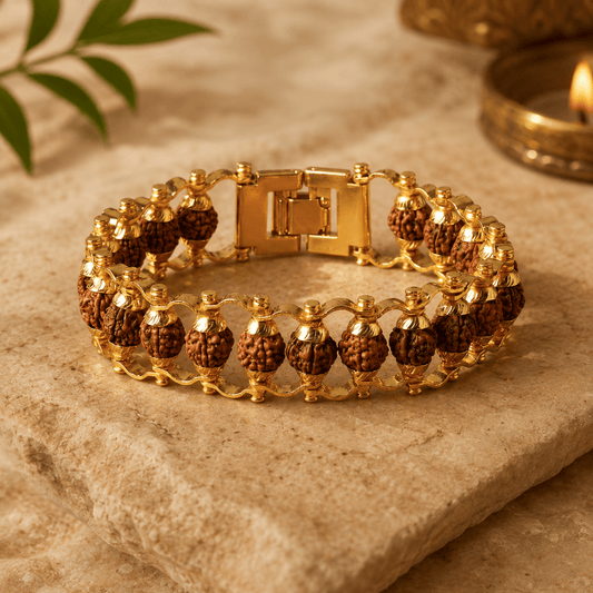 5 Mukhi Rudraksha Chain Bracelet ( Gold Plated ) - Gurunoor
