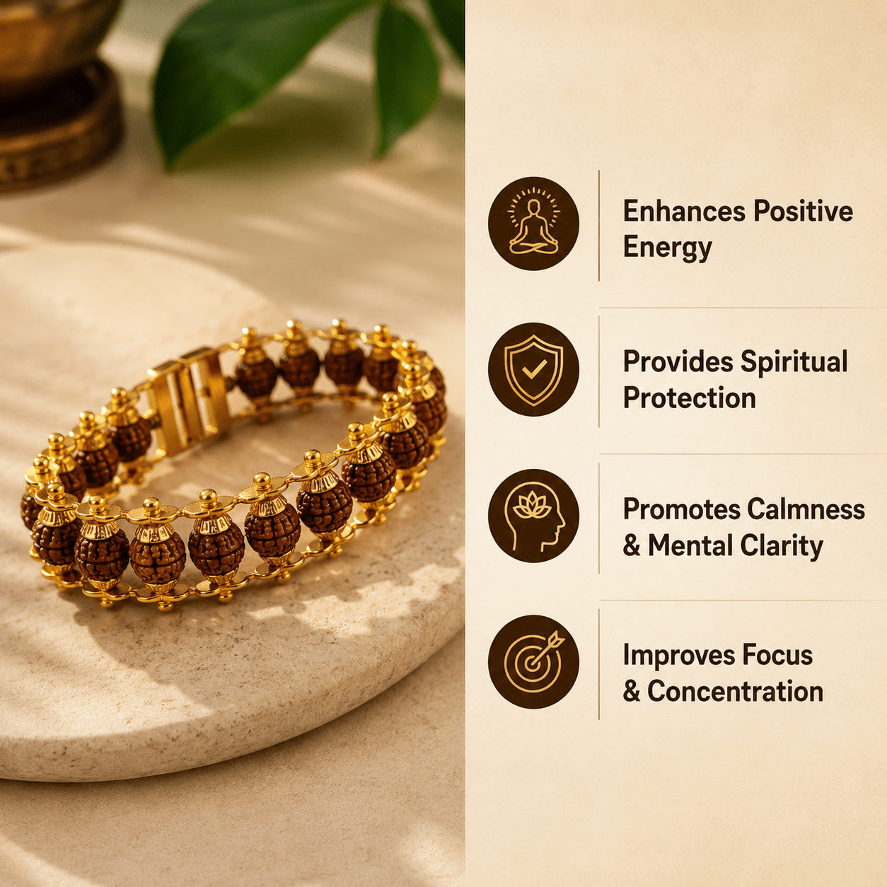 5 Mukhi Rudraksha Chain Bracelet ( Gold Plated ) - Gurunoor