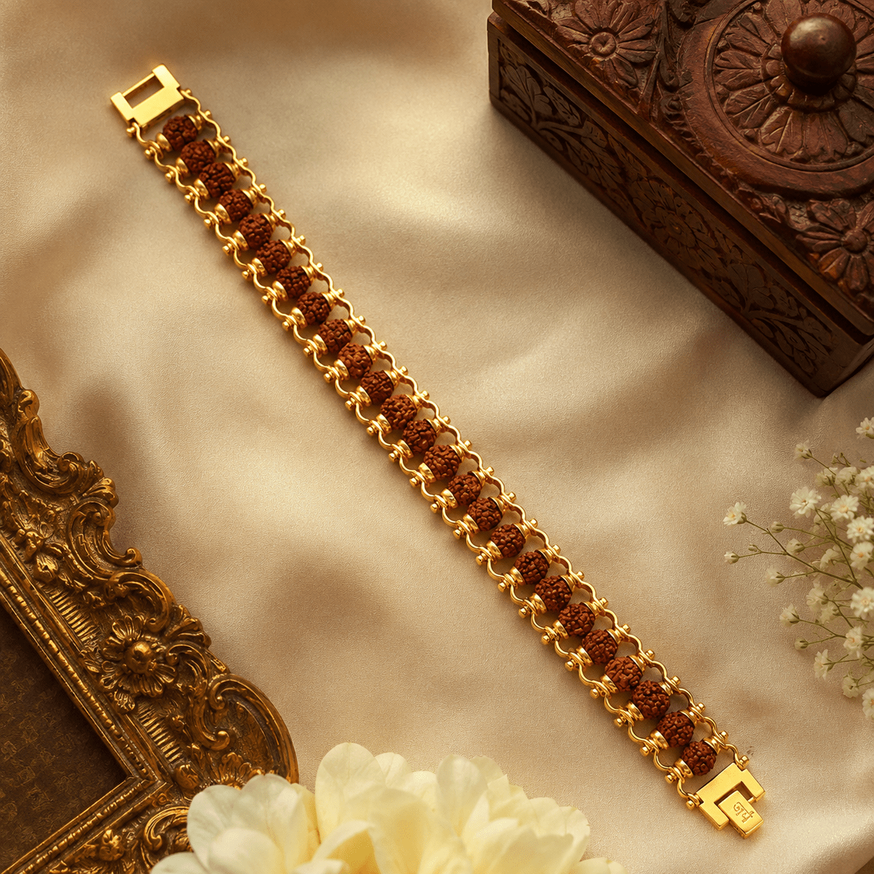 5 Mukhi Rudraksha Chain Bracelet ( Gold Plated ) - Gurunoor
