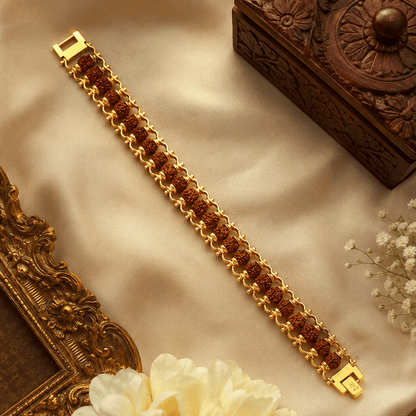 5 Mukhi Rudraksha Chain Bracelet ( Gold Plated ) - Gurunoor