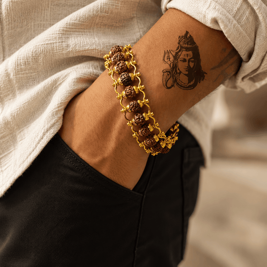 5 Mukhi Rudraksha Chain Bracelet ( Gold Plated ) - Gurunoor