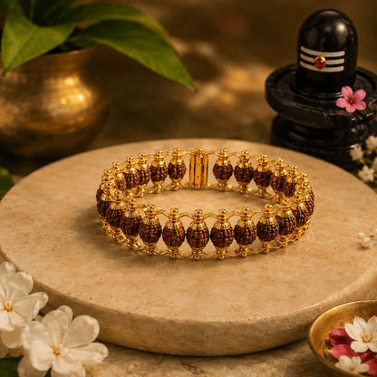 5 Mukhi Rudraksha Chain Bracelet ( Gold Plated ) - Gurunoor