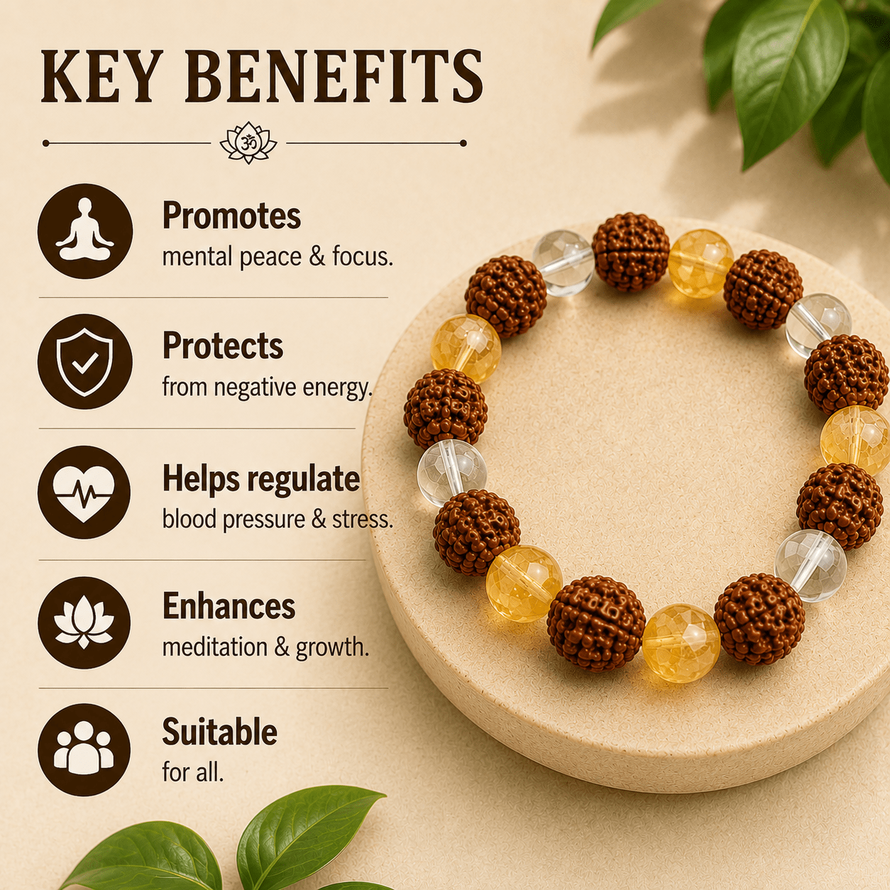 5 Mukhi Rudraksha , Citrine , Sphatik Bracelet - Gurunoor