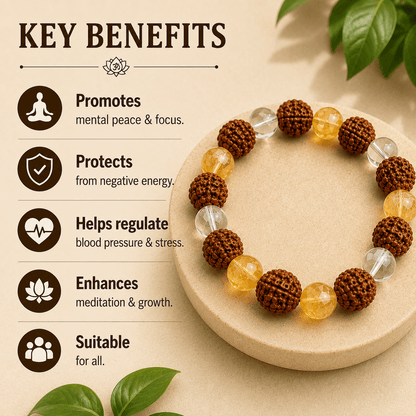 5 Mukhi Rudraksha , Citrine , Sphatik Bracelet - Gurunoor