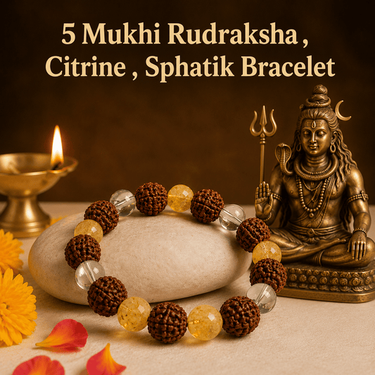 5 Mukhi Rudraksha , Citrine , Sphatik Bracelet - Gurunoor