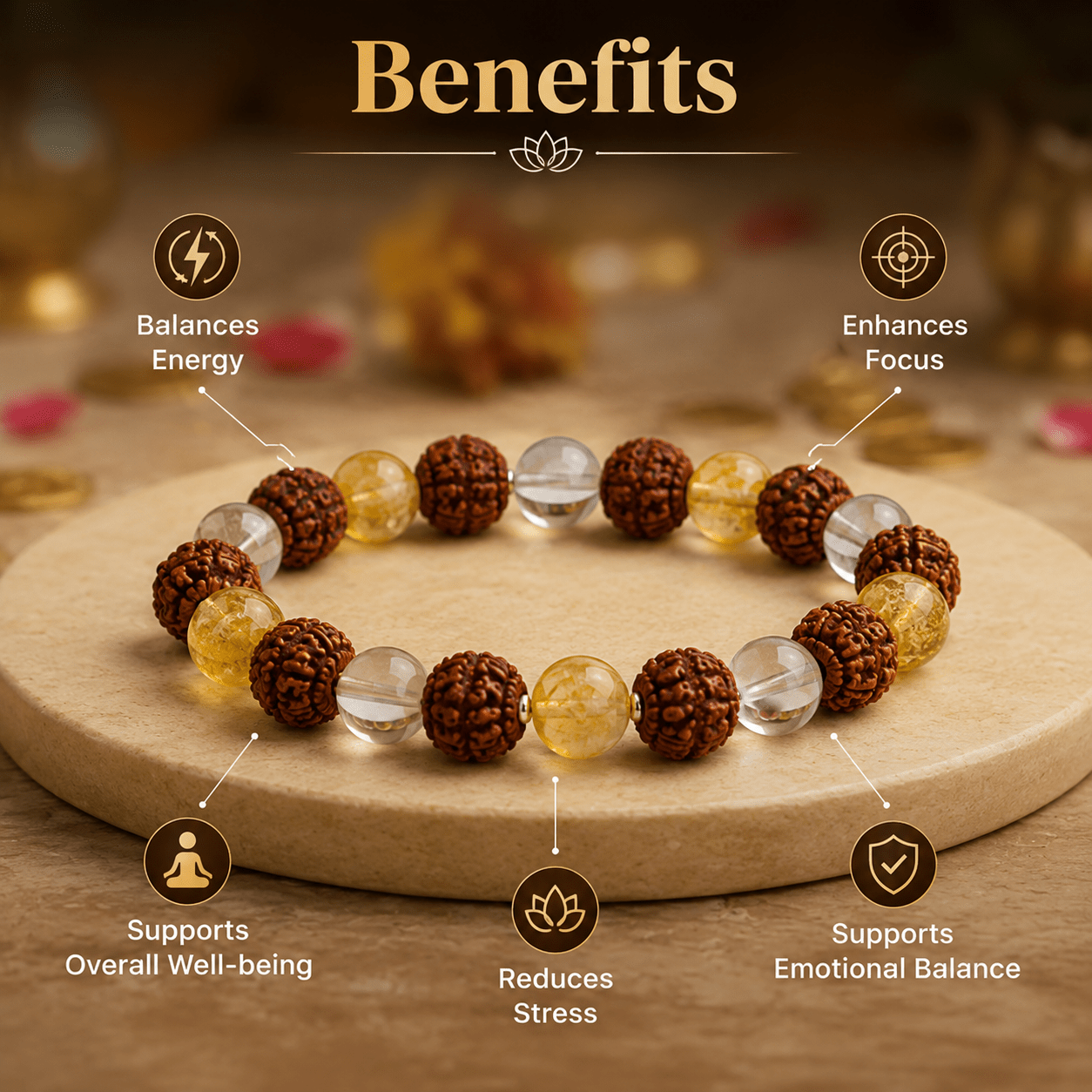 5 Mukhi Rudraksha , Citrine , Sphatik Bracelet - Gurunoor