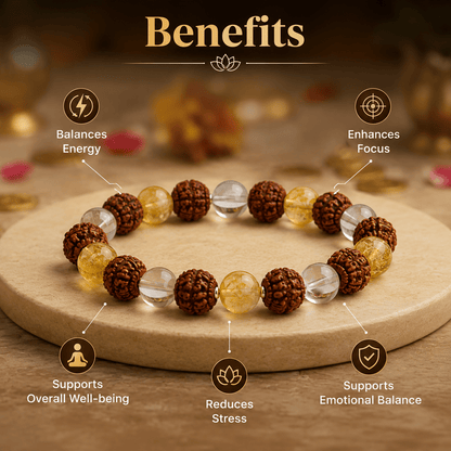 5 Mukhi Rudraksha , Citrine , Sphatik Bracelet - Gurunoor
