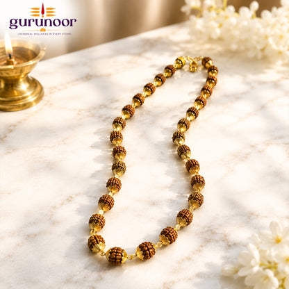 5 Mukhi Rudraksha Mala With Golden Capping - Gurunoor