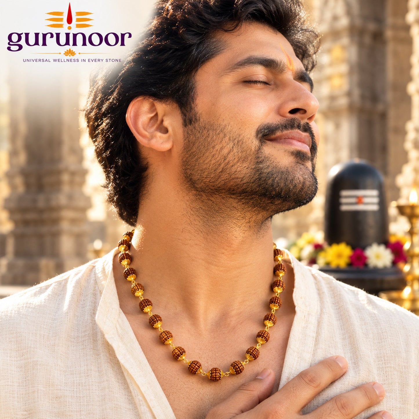 5 Mukhi Rudraksha Mala With Golden Capping - Gurunoor
