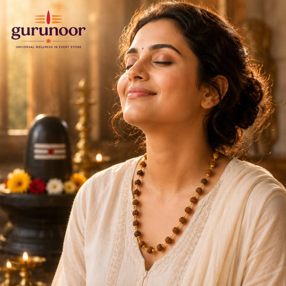 5 Mukhi Rudraksha Mala With Golden Capping - Gurunoor