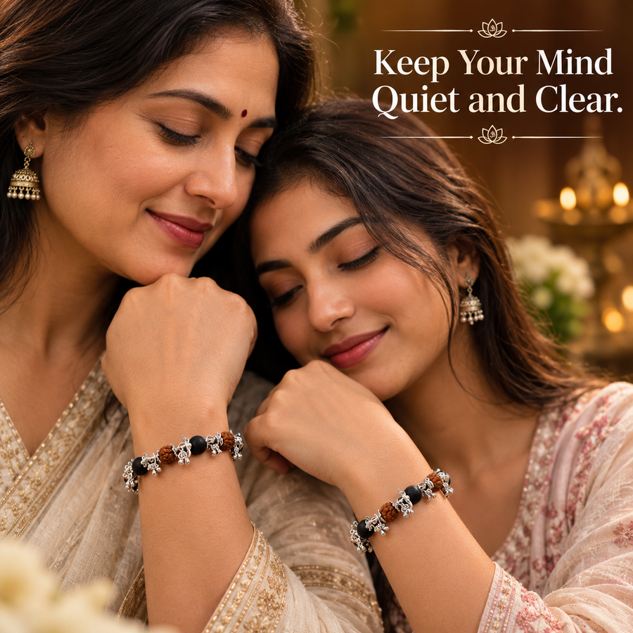 Silver Plated Rudraksha Karungali Ghungroo Bracelet