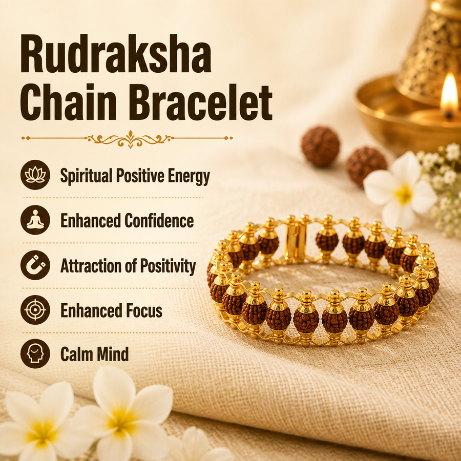 5 Mukhi Rudraksha Chain Bracelet ( Gold Plated )