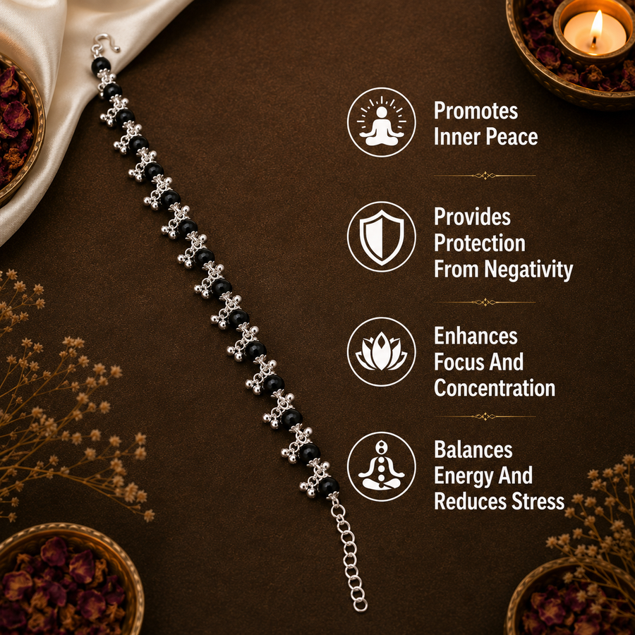 Silver Plated Karungali Ghungroo Bracelet