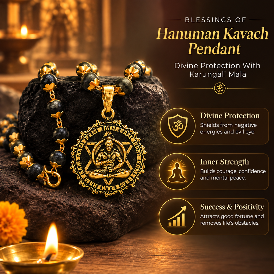 Karungali Mala ( Gold Plated ) With Hanuman Kavach Pendant
