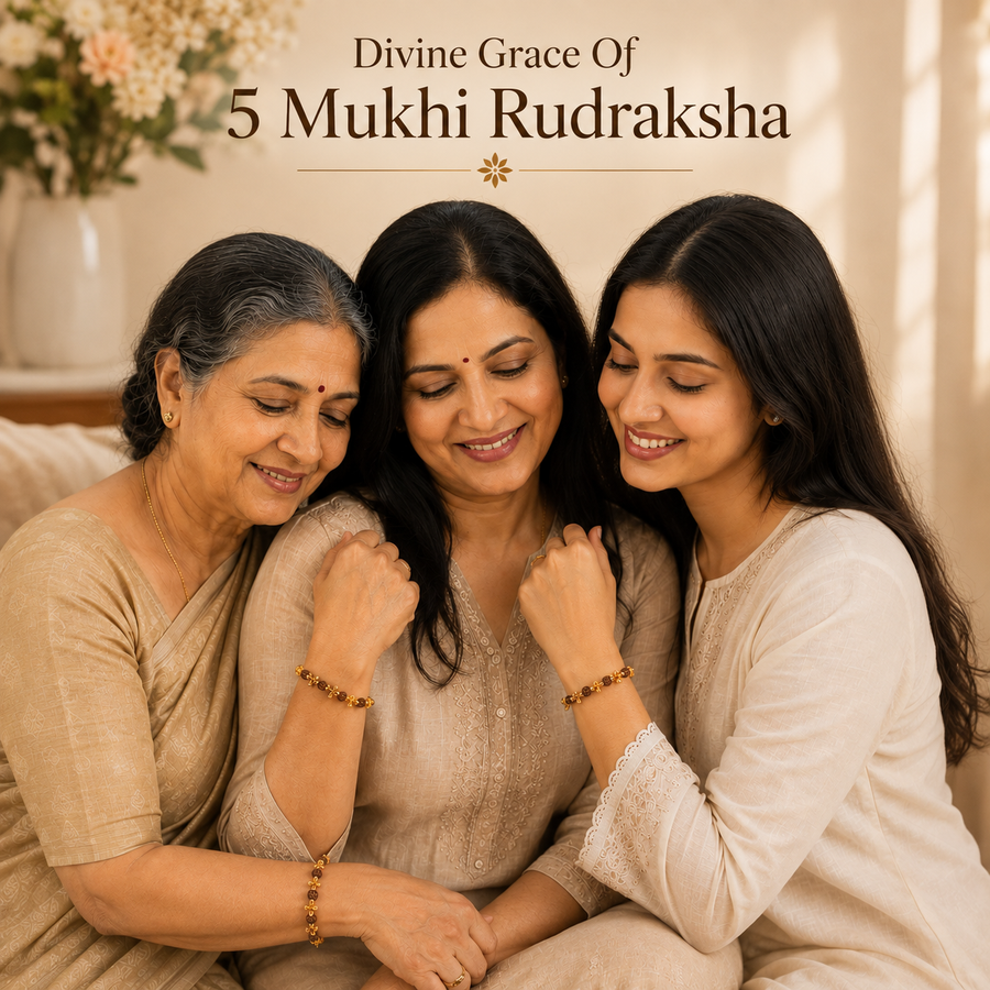 Gold Plated 5 Mukhi Rudraksha Bracelet For Women