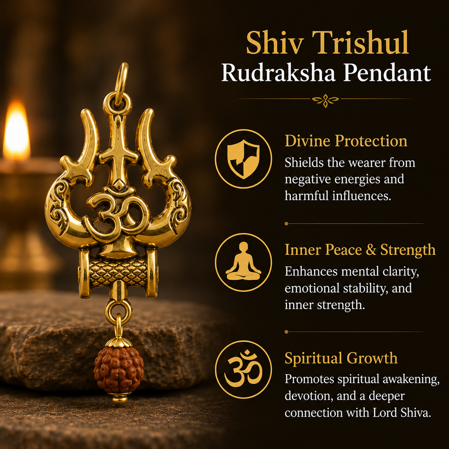 Shiv Trishul Pendant With 5 Mukhi Rudraksha