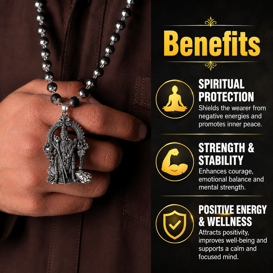 Silver Plated Karungali Mala with Murugan Pendant