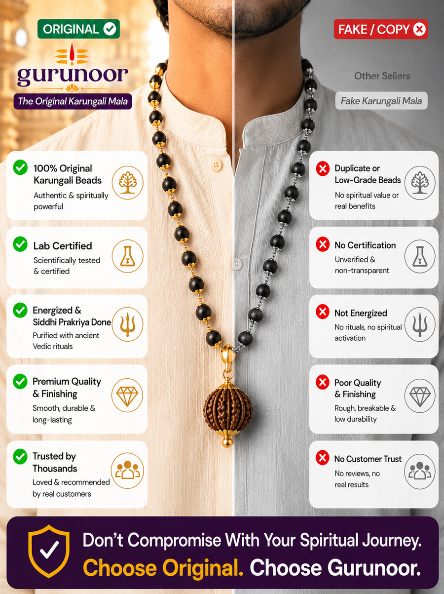 Divya Golden Karungali Mala With 5 Mukhi Rudraksha Pendant