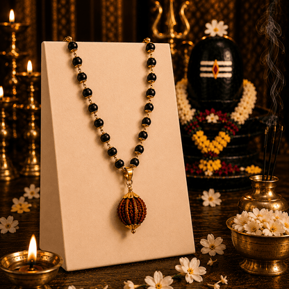 Divya Golden Karungali Mala With 5 Mukhi Rudraksha Pendant - Gurunoor