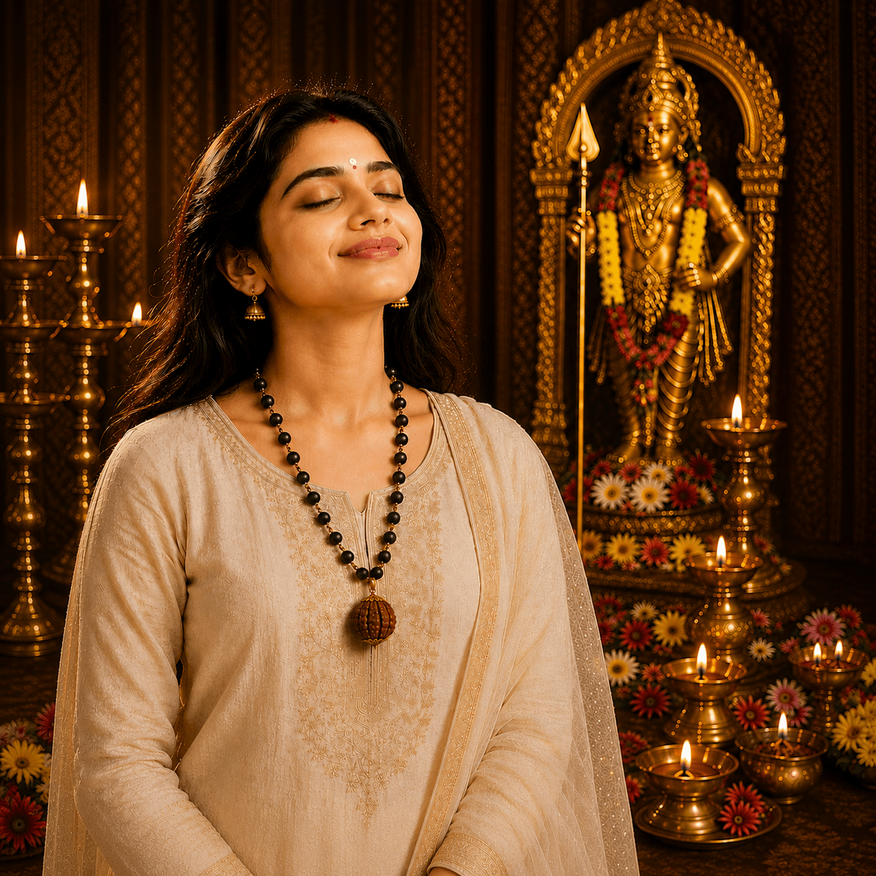 Divya Golden Karungali Mala With 5 Mukhi Rudraksha Pendant - Gurunoor