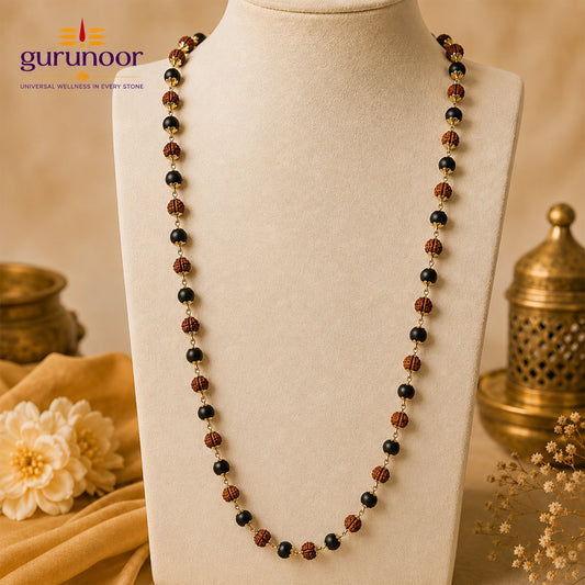 Divya Karungali Rudraksha Mala With Golden Capping - Gurunoor