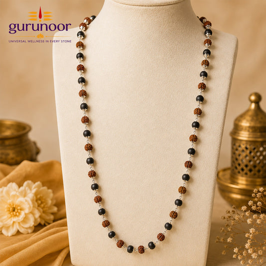 Divya Karungali Rudraksha Mala With Silver Capping - Gurunoor