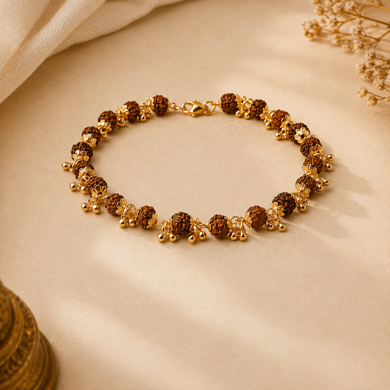 Gold Plated 5 Mukhi Rudraksha Bracelet For Women - Gurunoor