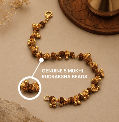 Gold Plated 5 Mukhi Rudraksha Bracelet For Women - Gurunoor