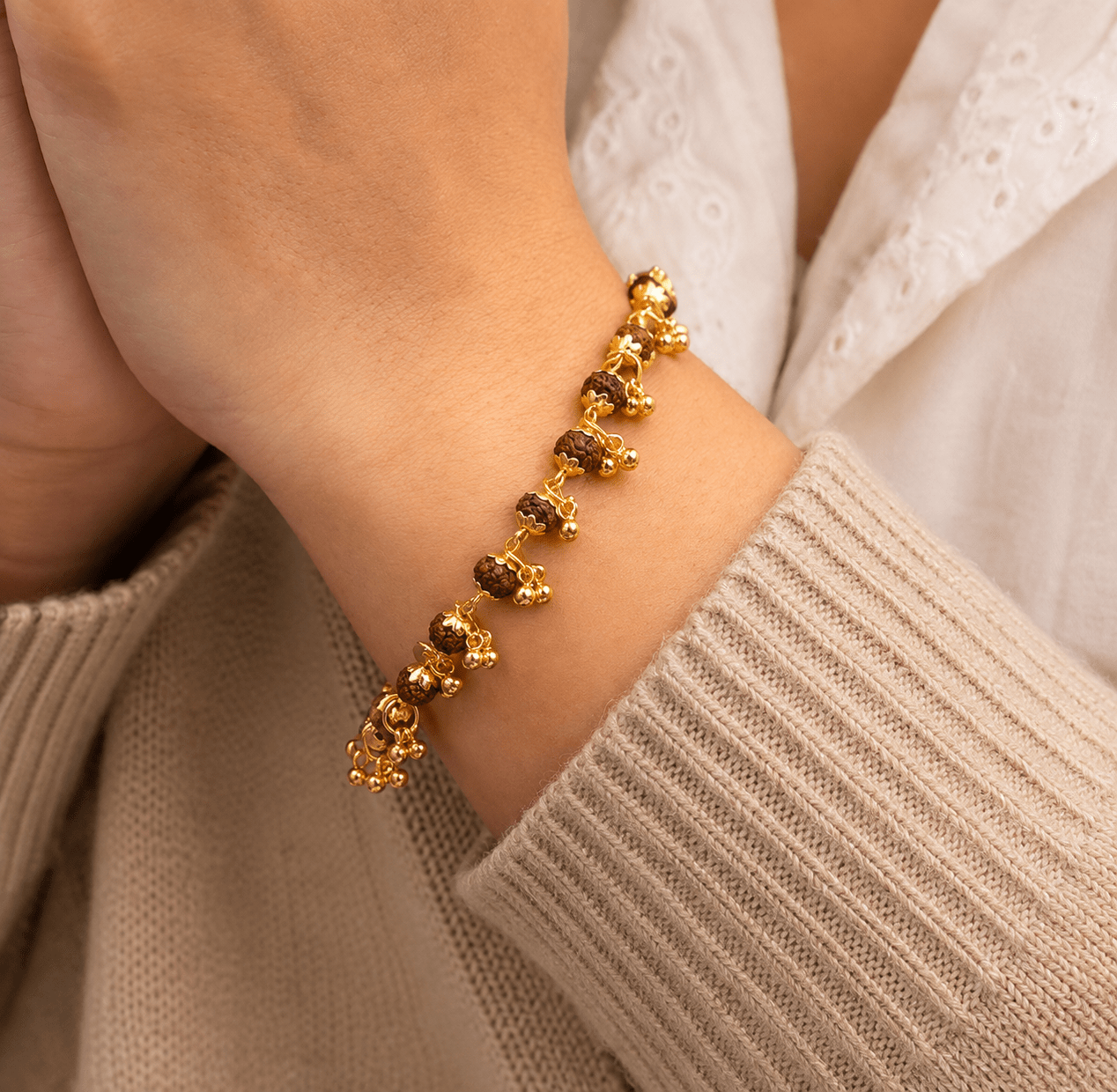Gold Plated 5 Mukhi Rudraksha Bracelet For Women - Gurunoor
