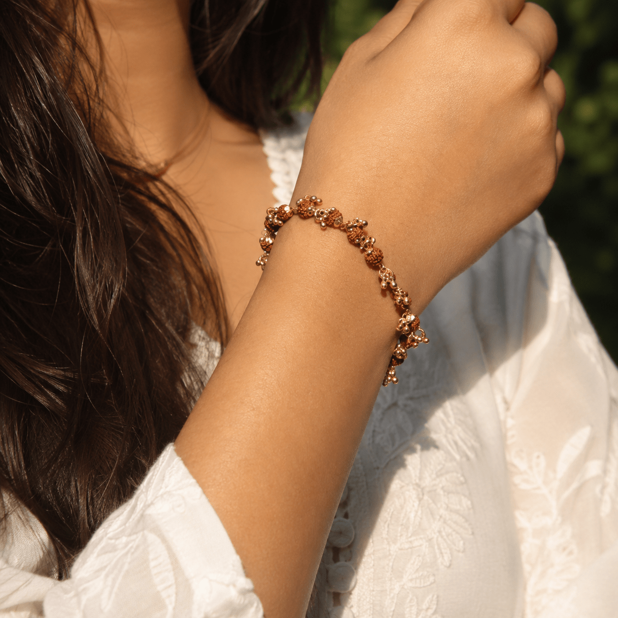 Gold Plated 5 Mukhi Rudraksha Bracelet For Women - Gurunoor