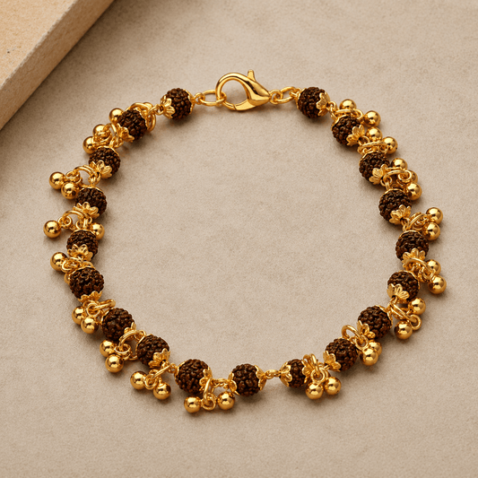 Gold Plated 5 Mukhi Rudraksha Bracelet For Women - Gurunoor