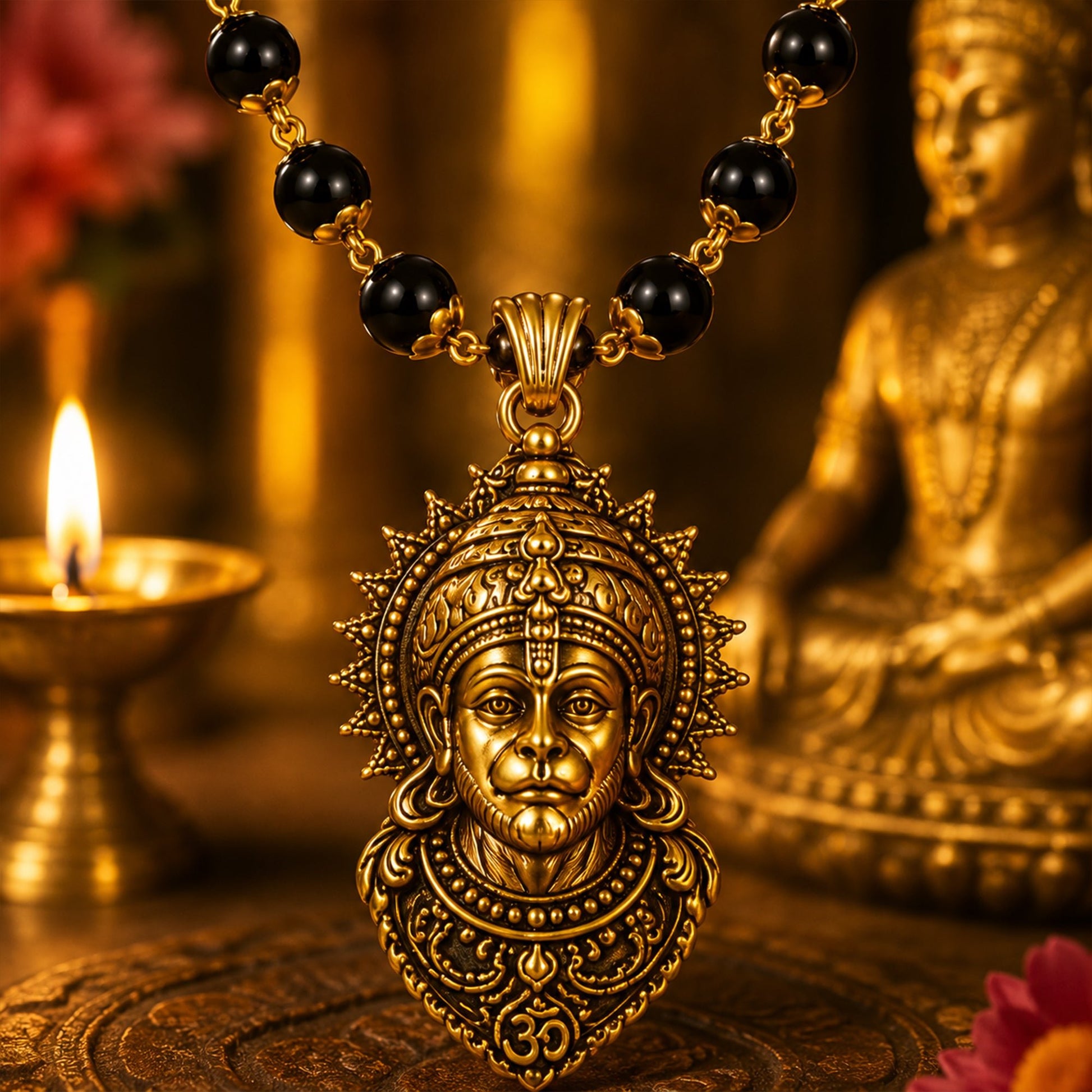 Gold Plated Bajrangbali Karungali Mala - Gurunoor