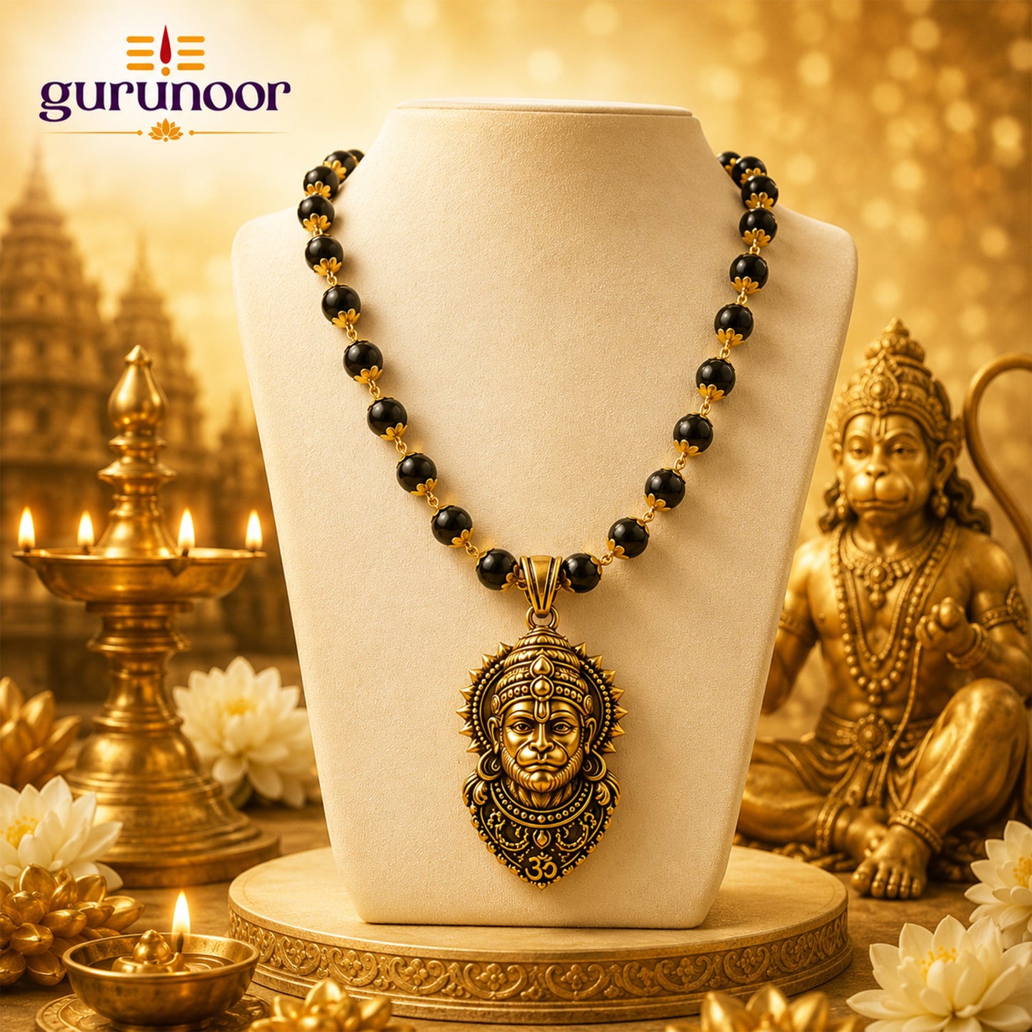 Gold Plated Bajrangbali Karungali Mala - Gurunoor