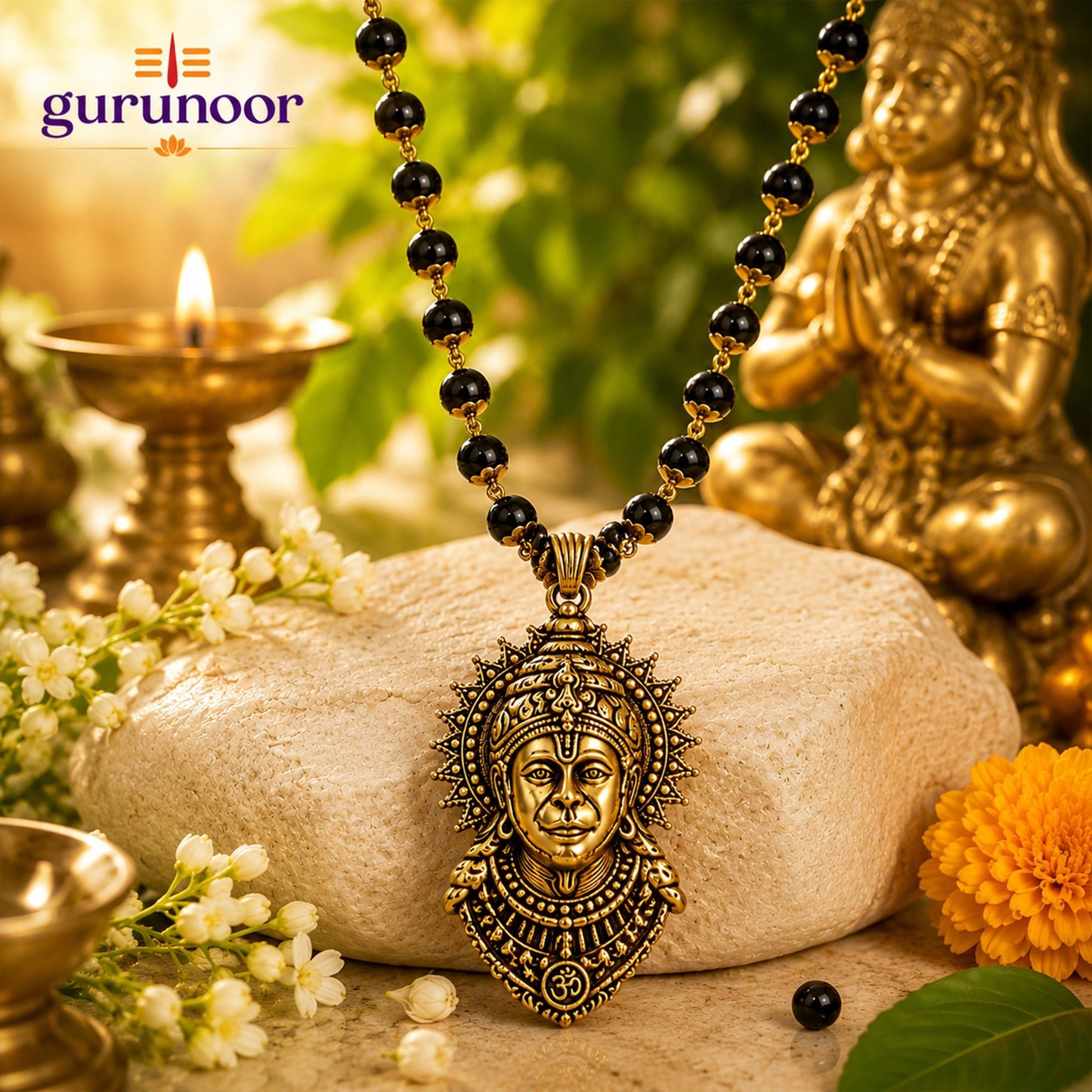 Gold Plated Bajrangbali Karungali Mala - Gurunoor