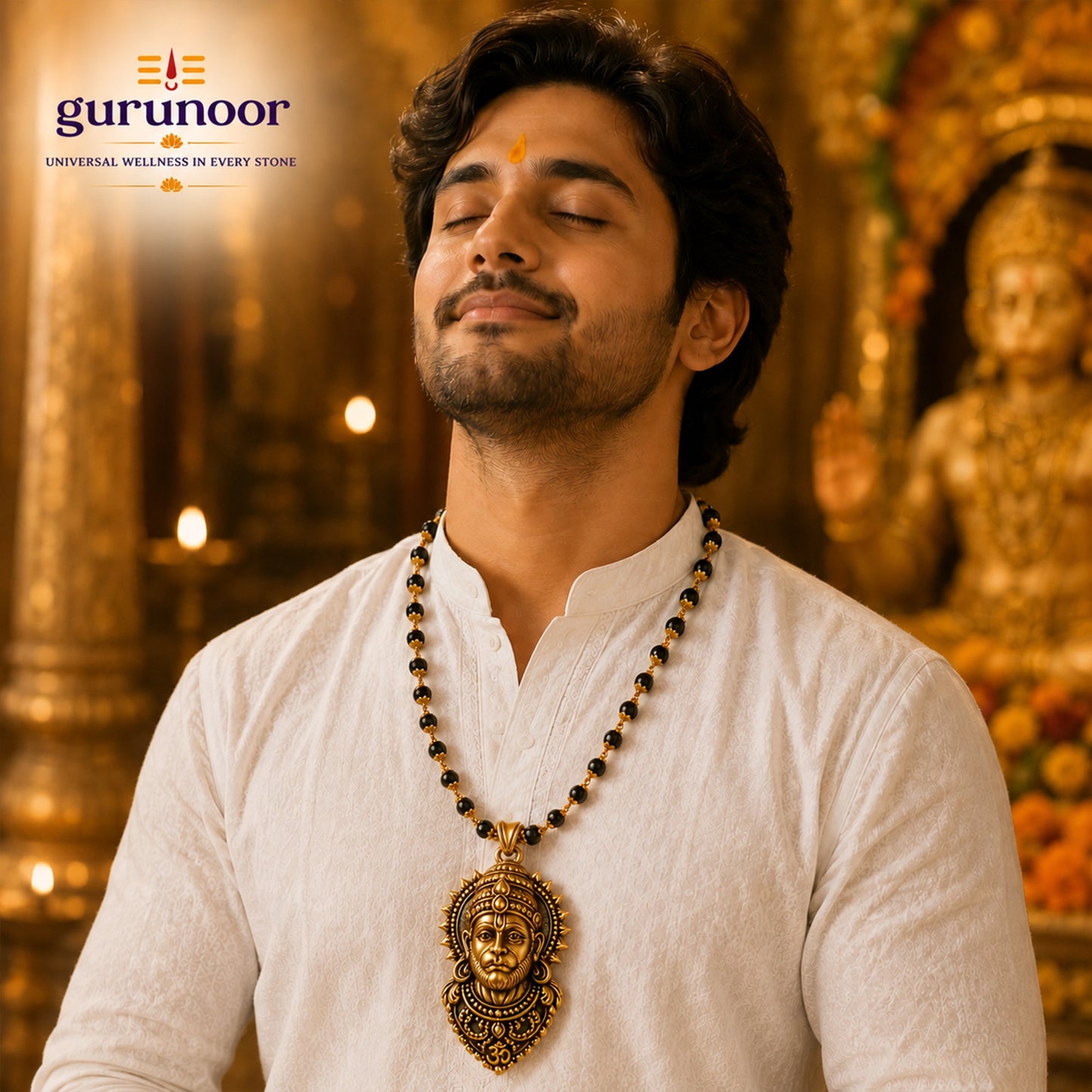 Gold Plated Bajrangbali Karungali Mala - Gurunoor