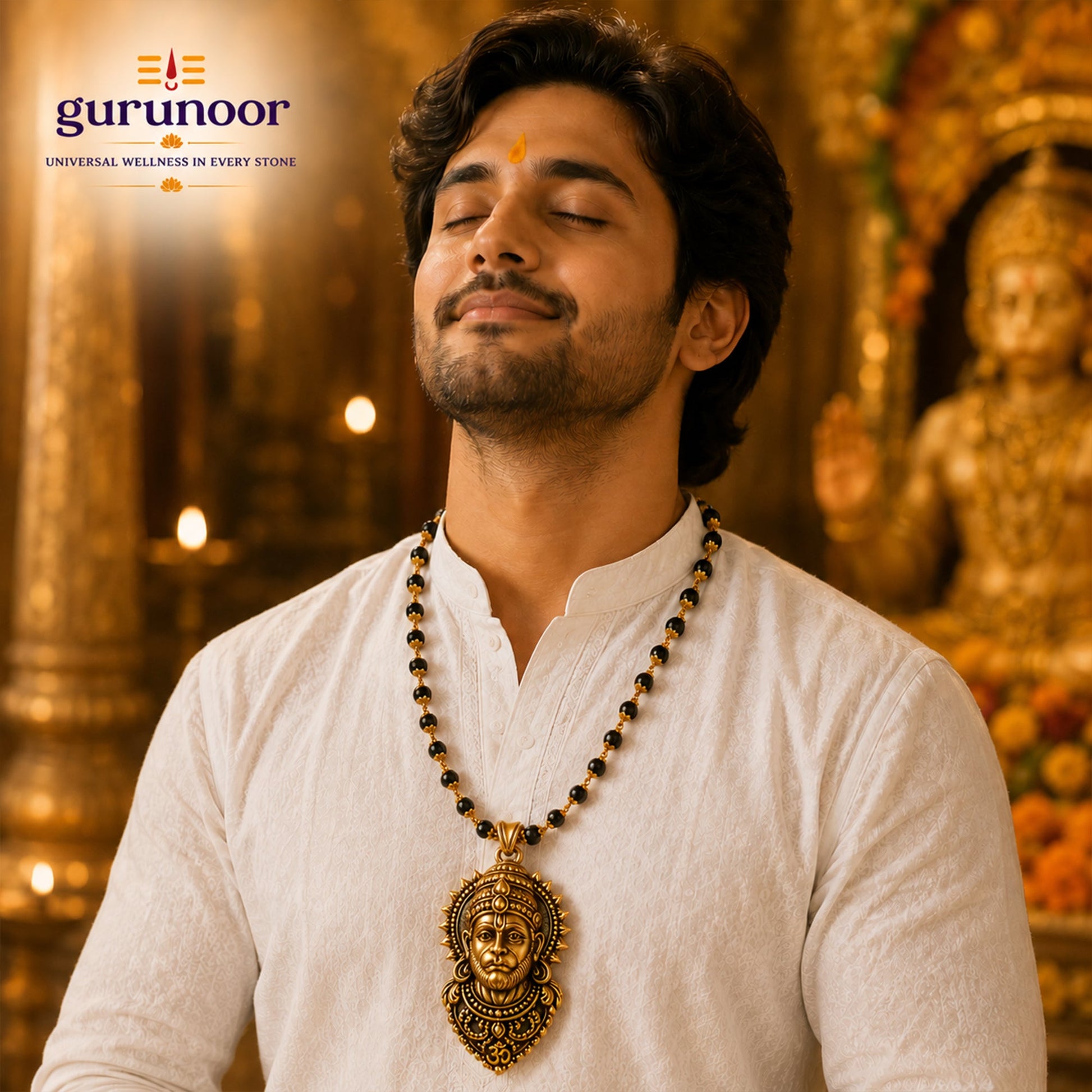 Gold Plated Bajrangbali Karungali Mala - Gurunoor