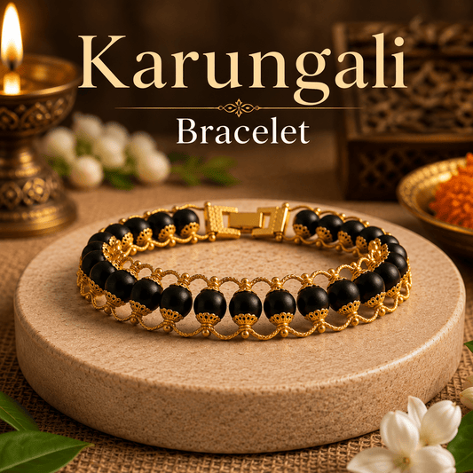 Gold Plated Karungali Chain Bracelet - Natural Ebony Wood - Gurunoor