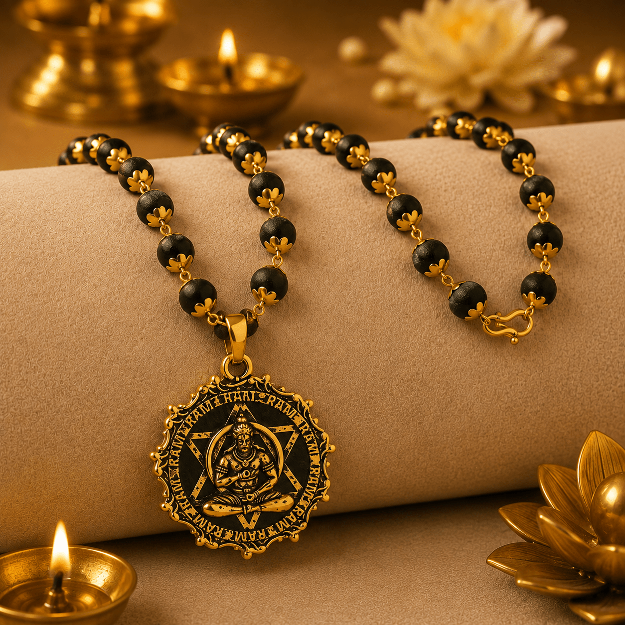 Karungali Mala ( Gold Plated ) With Hanuman Kavach Pendant - Gurunoor