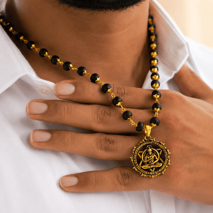 Karungali Mala ( Gold Plated ) With Hanuman Kavach Pendant - Gurunoor