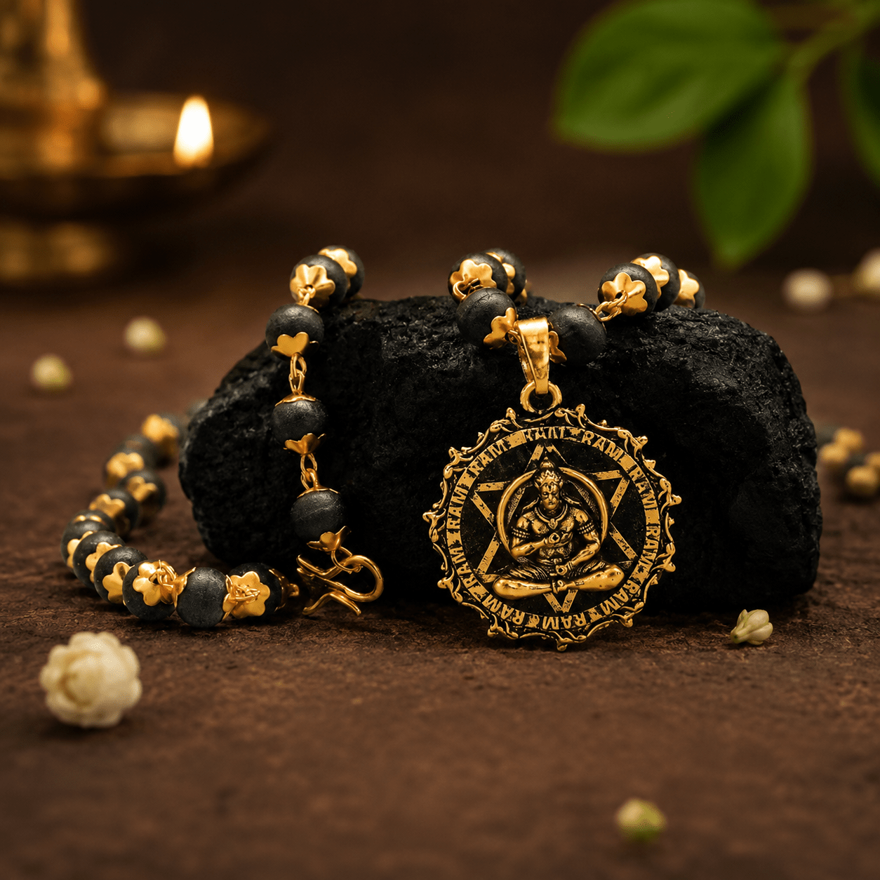 Karungali Mala ( Gold Plated ) With Hanuman Kavach Pendant - Gurunoor
