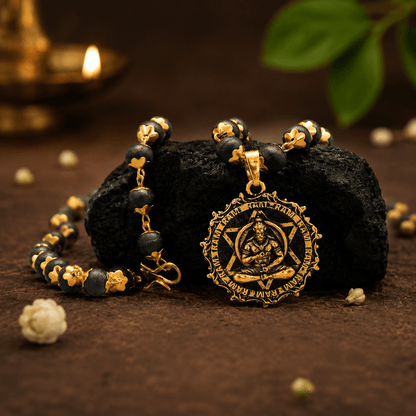 Karungali Mala ( Gold Plated ) With Hanuman Kavach Pendant - Gurunoor