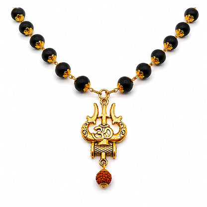 Karungali Mala Golden Capping With Shiv Trishul Damru Pendant - Gurunoor